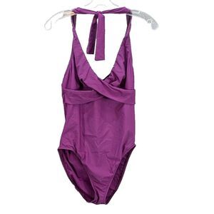Talbots One Piece Halter Wrap Bust Purple‎ Swimsuit Beach Nylon Stretch Size 10